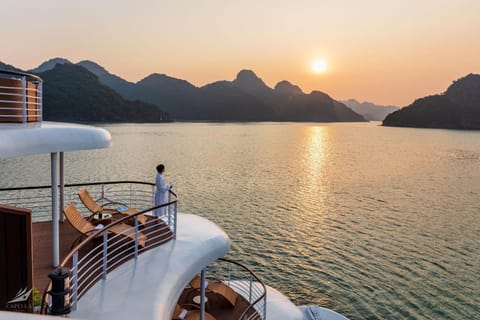 Halong Capella Cruise Docked boat in Laos