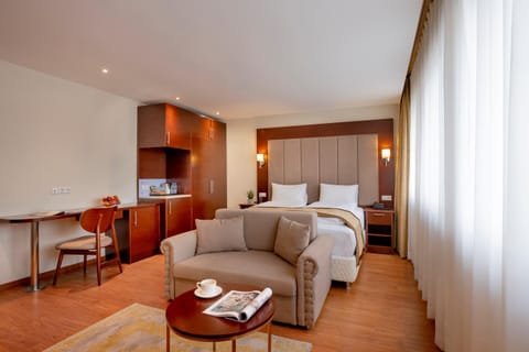 Bed, Seating area, Bedroom