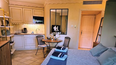 Coffee/tea facilities, Kitchen or kitchenette, Living room, Seating area, Dining area, stove