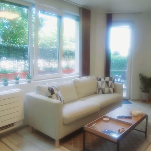 Living room, Seating area, Garden view