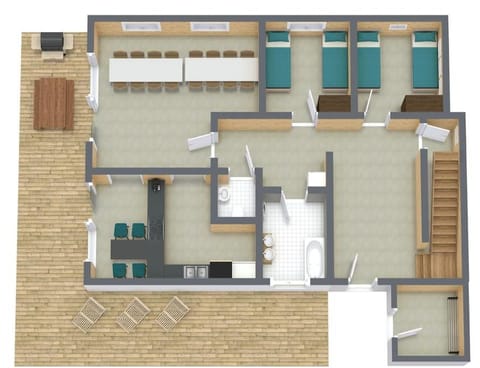 Bathroom, Kitchen or kitchenette, Floor plan, Dining area, Bedroom