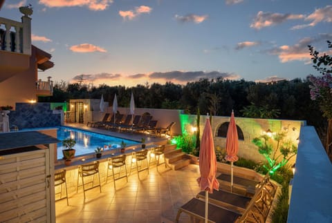 Pool view, Swimming pool, Sunset, sunbed