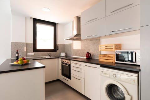 Kitchen or kitchenette, oven, toaster, washing machine