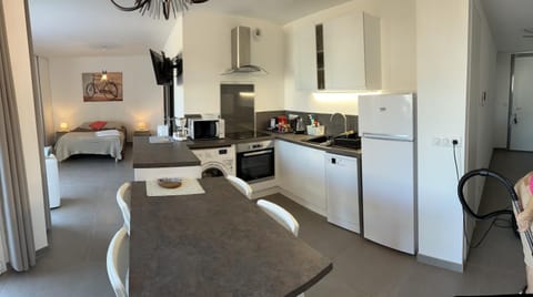Kitchen or kitchenette, Photo of the whole room, Dining area, Bedroom, minibar, pet friendly, stove