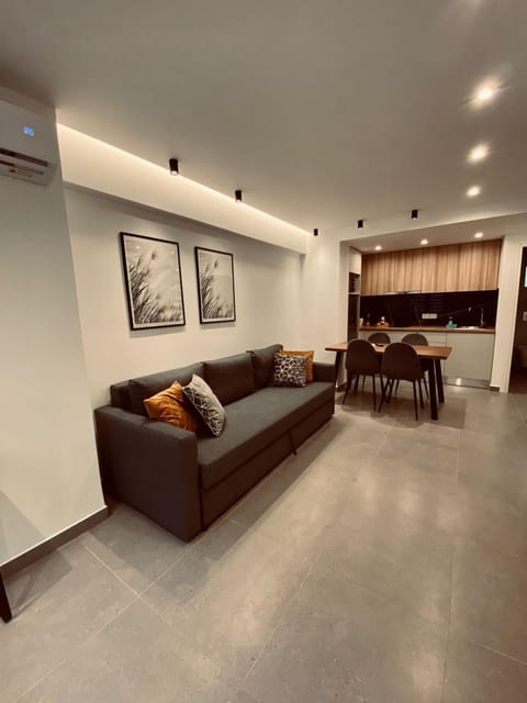 Kitchen or kitchenette, Living room, Seating area, Dining area