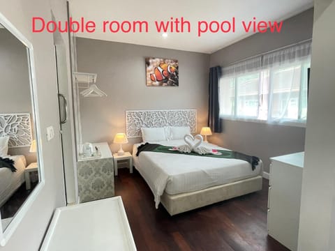 Bed, Photo of the whole room, Bedroom, Pool view