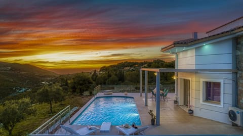 Natural landscape, Mountain view, Pool view, Swimming pool, Sunset, sunbed