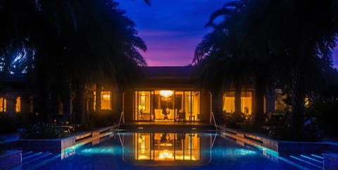 Property building, Night, Pool view, Swimming pool