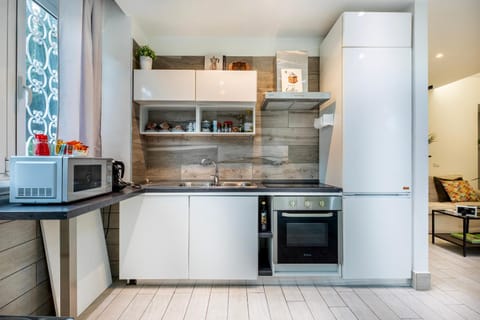 Kitchen or kitchenette, stove