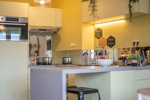 Kitchen or kitchenette, stove