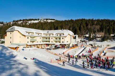 Property building, Restaurant/places to eat, Day, People, Natural landscape, Winter, Skiing, group of guests