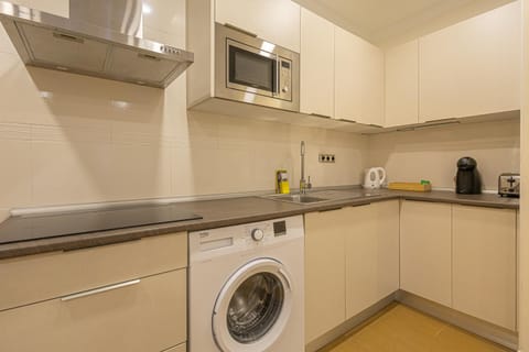 Kitchen or kitchenette, stove, toaster, washing machine