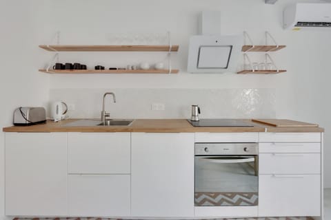 Kitchen or kitchenette, stove