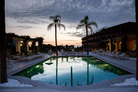 Property building, Swimming pool, Sunset