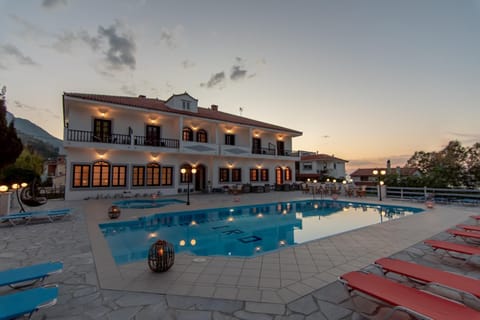 Property building, Swimming pool, Sunset