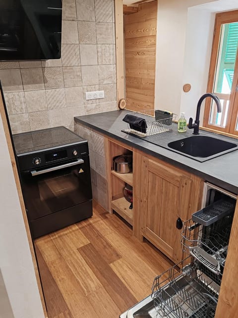 Kitchen or kitchenette, stove