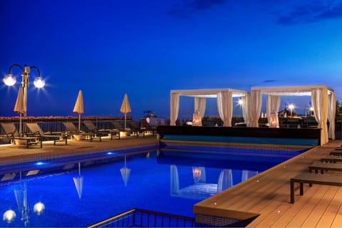 Summer, Swimming pool, Sunset