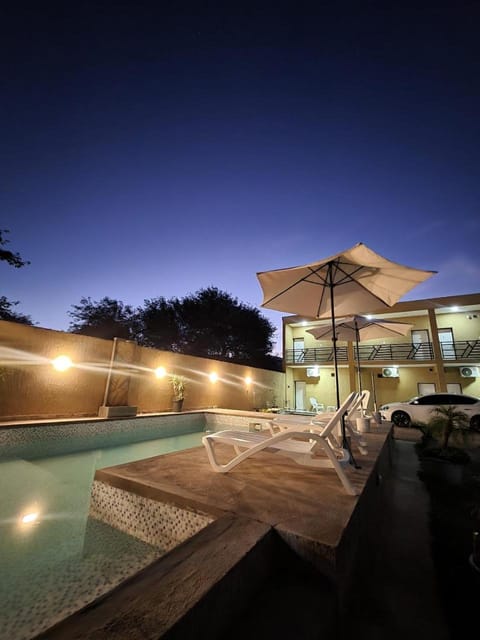 Patio, Night, Swimming pool