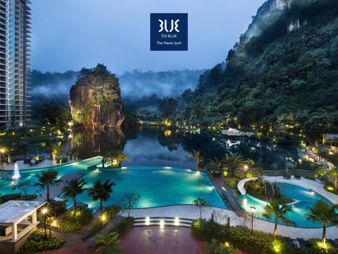 Nearby landmark, Night, Natural landscape, Mountain view, Pool view, Swimming pool