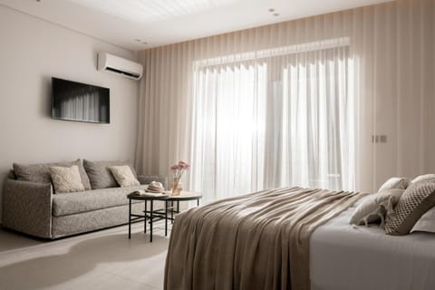 Bed, TV and multimedia, Living room, Photo of the whole room, Seating area, Bedroom, air conditioner