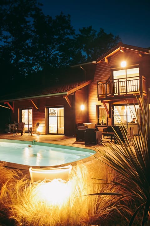 Property building, Night, Natural landscape, Pool view, Swimming pool