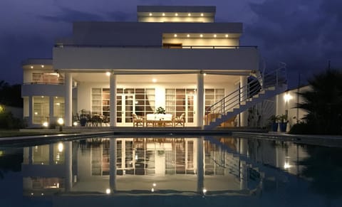 Property building, Night, Swimming pool