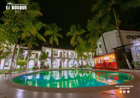 Property building, Night, Pool view, Swimming pool