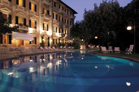 Property building, Night, Swimming pool, Swimming pool