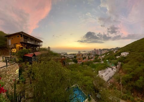 Natural landscape, Mountain view, Pool view, Sunset