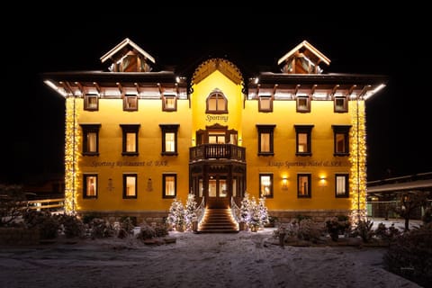 Property building, Facade/entrance, Night, Winter, Garden view, Landmark view