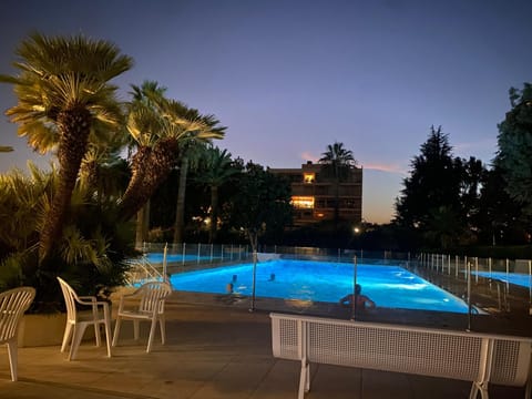 Night, Pool view, Swimming pool