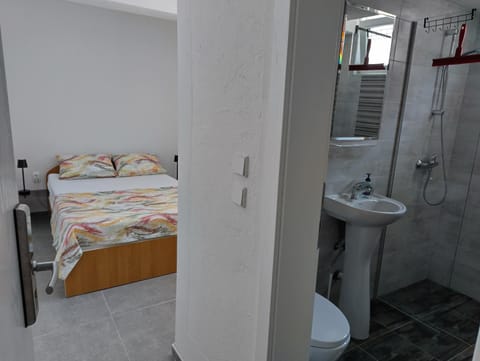 Shower, Toilet, Bed, Photo of the whole room, Bedroom