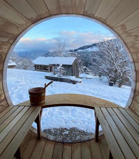 Natural landscape, Winter, Sauna, Mountain view