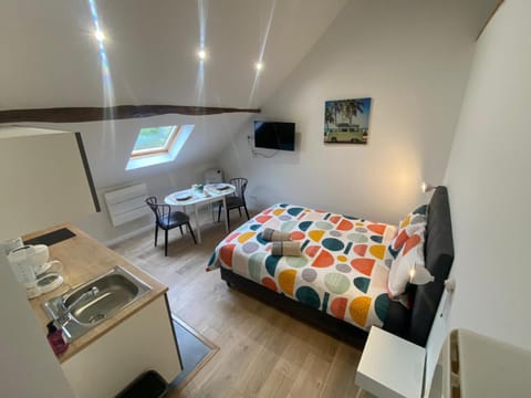 Bed, TV and multimedia, Kitchen or kitchenette, Living room, Photo of the whole room, Seating area, Dining area, Bedroom