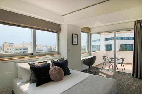 Bed, Bedroom, City view