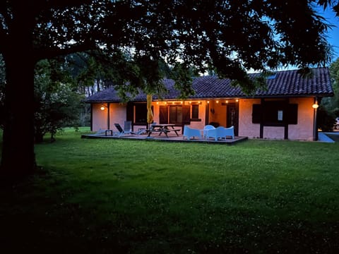 Property building, Patio, Night, Garden, Garden view