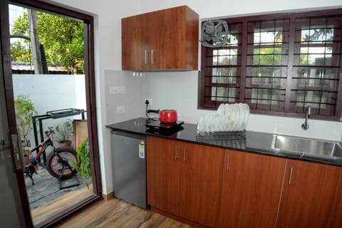 Kitchen or kitchenette, stove