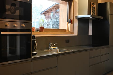 Kitchen or kitchenette, stove