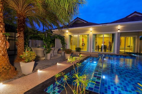Night, Garden, Swimming pool