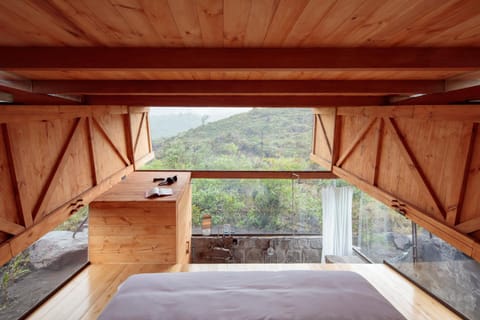 Bed, Natural landscape, Bedroom, Mountain view