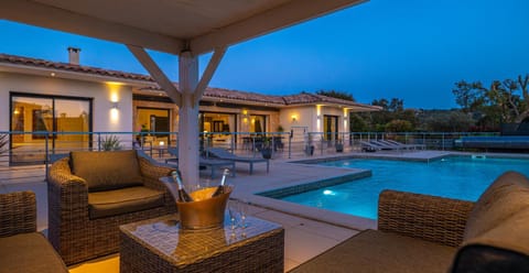 Patio, Night, Pool view