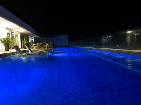 Night, Pool view, Swimming pool