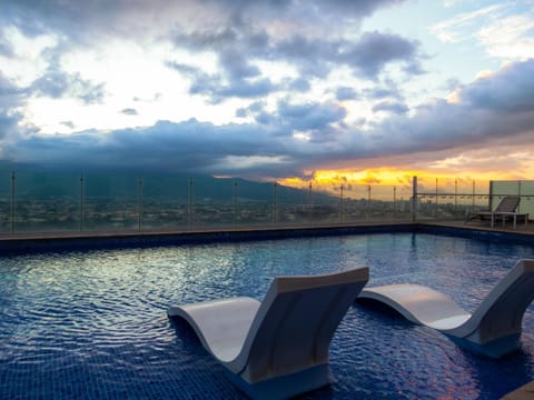 Pool view, Swimming pool, Sunset, sunbed