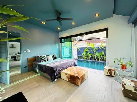 Bed, Bedroom, Pool view, Swimming pool