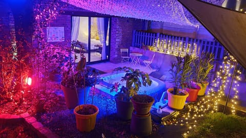 Patio, Night, Natural landscape, Garden, Hot Tub, Garden view, Pool view