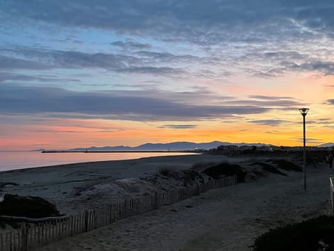 Beach, Mountain view, Sea view, Sunset