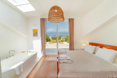 Bed, Natural landscape, Bathroom, Bedroom, Mountain view, Sea view, Bath, towels