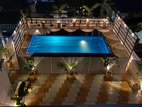 Night, Pool view, Swimming pool, Swimming pool