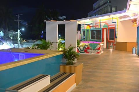 Property building, Night, Pool view, Swimming pool