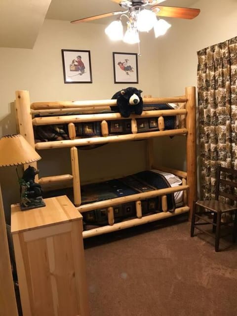 Bedroom, bunk bed, fireplace